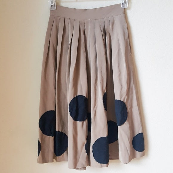 VTG electre Paris Tan Pleated Polka Dot Skirt
