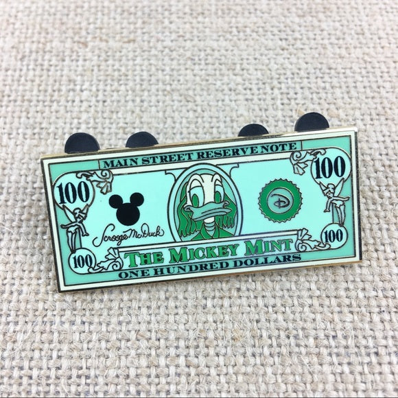 Disney The Mickey Mint $100 Dollar Bill Donald Pin