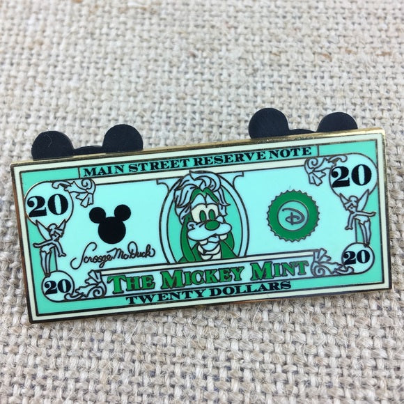 Disney The Mickey Mint $20 Dollar Bill Goofy Pin