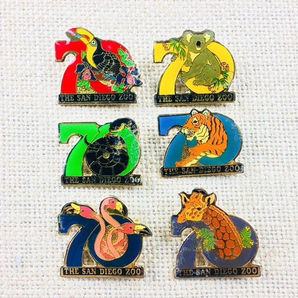 Vintage San Diego Zoo 70th Anniversary Collectors Set of 6 Pins