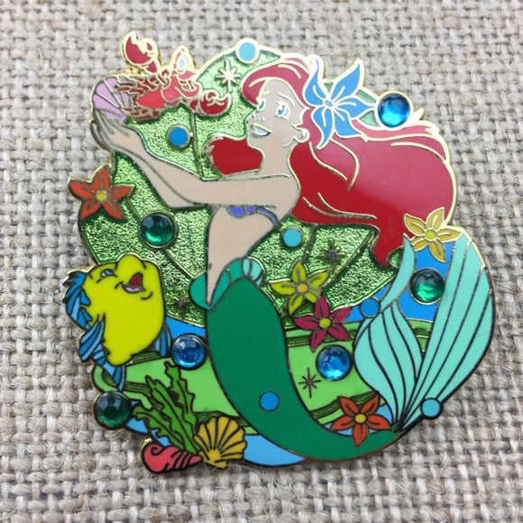 Disney The Little Mermaid Ariel Flounder and Sebastian Jeweled Pin