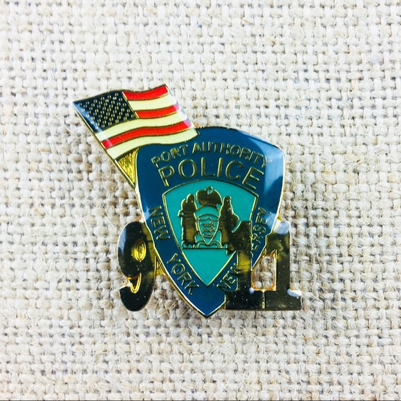 9/11 Remembrance NY New York NJ New Jersey Port Authority Flag Label Pin
