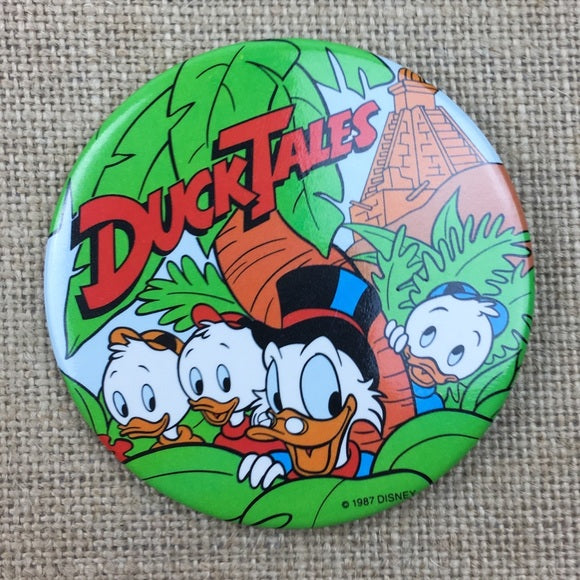 DUCKTALES Pinback Button 1987 Disney Uncle Scrooge McDuck Huey Dewey Louie 3"