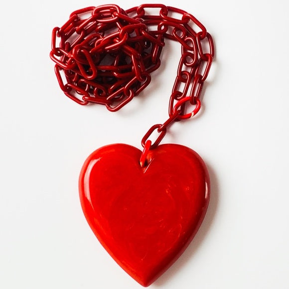 Retro Cherry Red Bakelite Heart Necklace