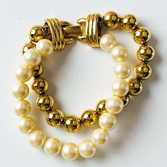 Vintage Monet Gold Tone Double Bead Statement Bracelet