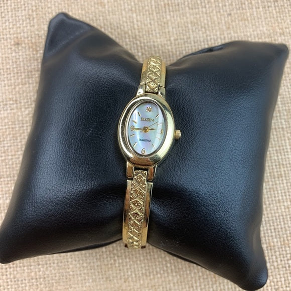 Elgin Diamond Oval Mother of Pearl Analog Watch