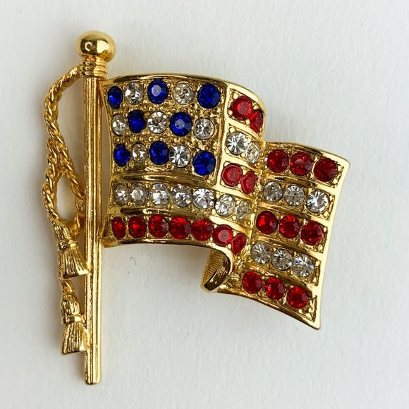 Vintage Napier American Flag Gold Tone Brooch Pin