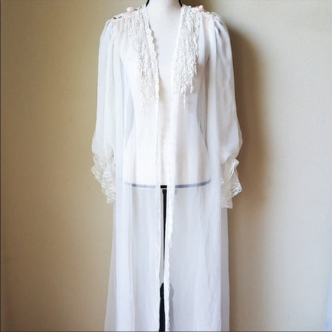 Vtg Cabernet Sheer and Lace Ivory 2pc Nightgown