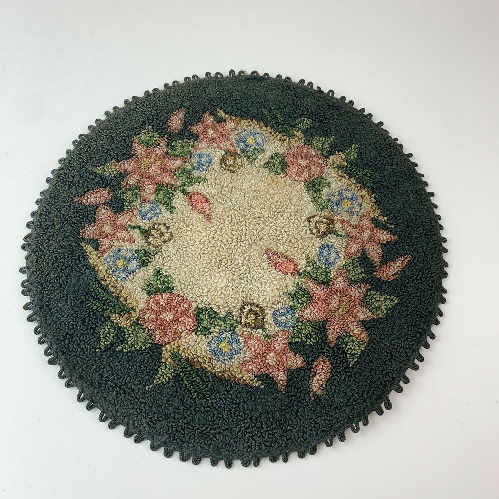 Vintage Dollhouse Round Floral Rug Miniature Carpet 7"