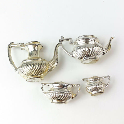 Dollhouse Doll House Miniature Silver Plated Tea 4PC Set