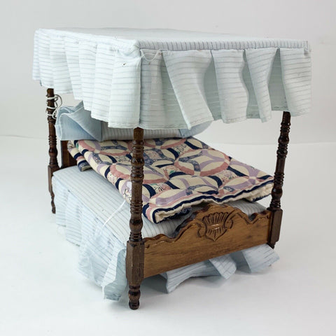 Dollhouse Furniture Wood Canopy Bedroom Bed