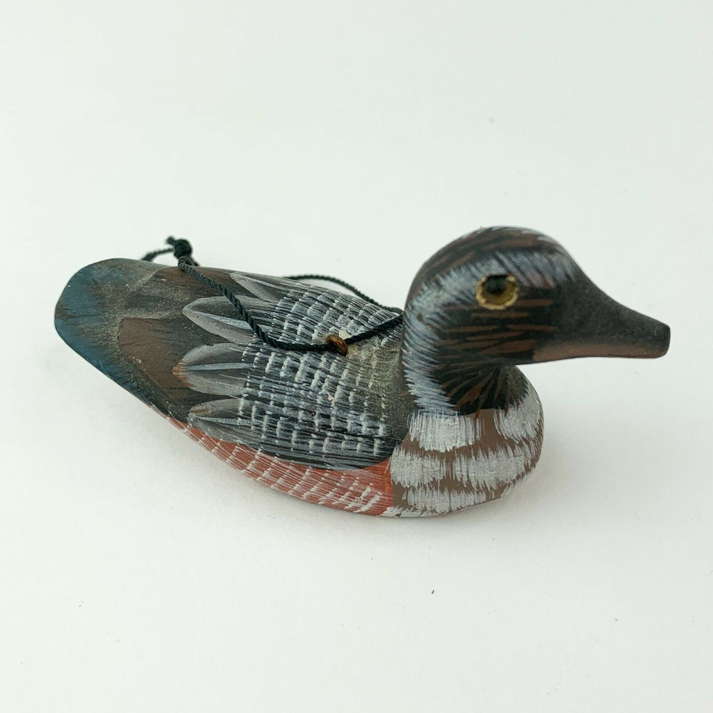Mini Duck Miniature Wooden Decoy Hand Carved Bird Ornament Figurine