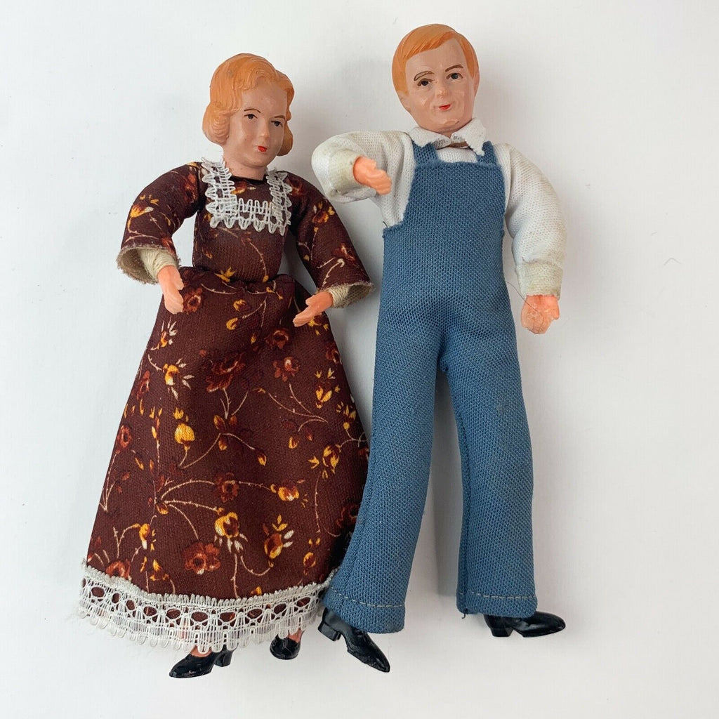 Vintage Pair of Bendable Plastic Miniature Dolls Dad and Mom 6"