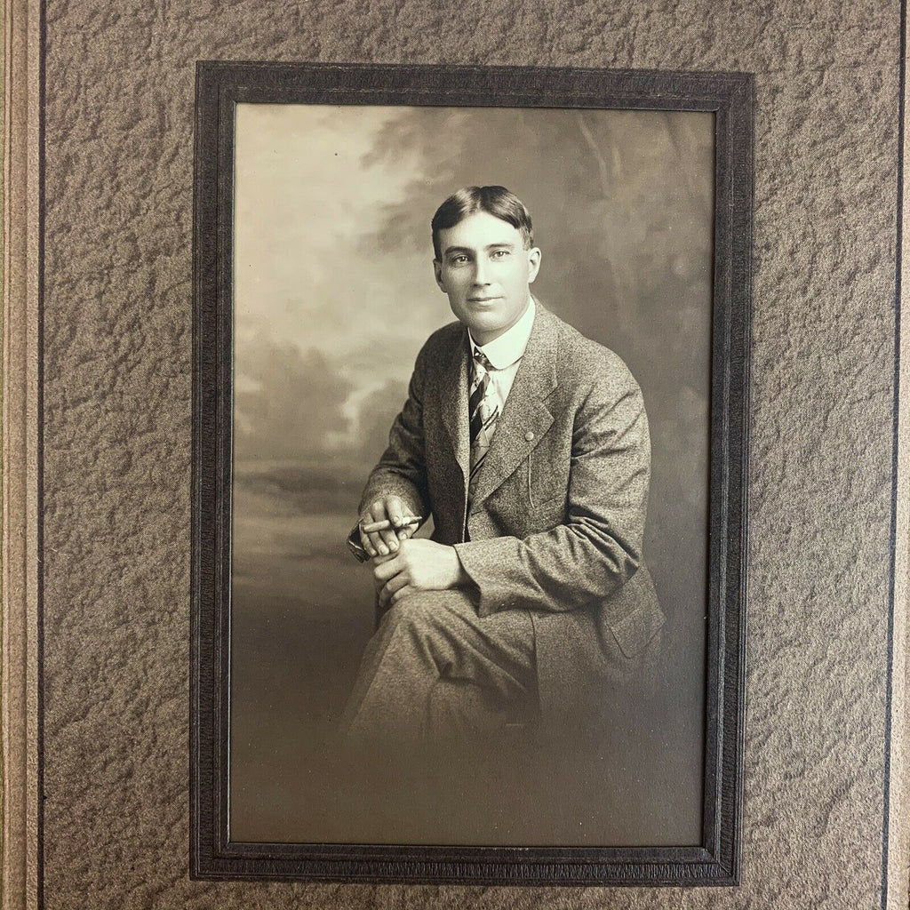 Antique Photography Man Posing with Cigar Wearing Suit in Photo