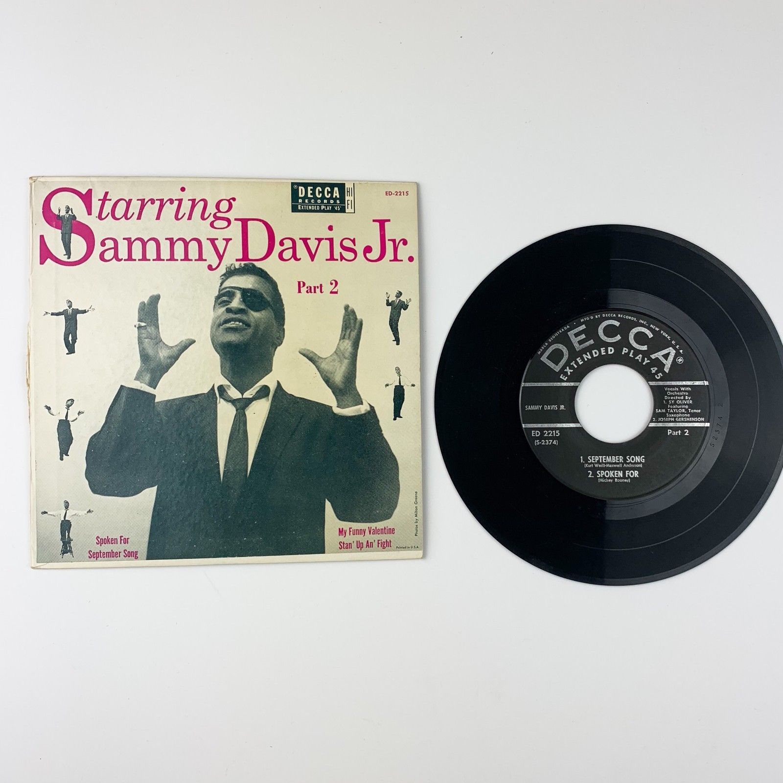 Vinyl Music Record Starring Sammy Davis Jr. Part 2 Decca Records 45 7 ...