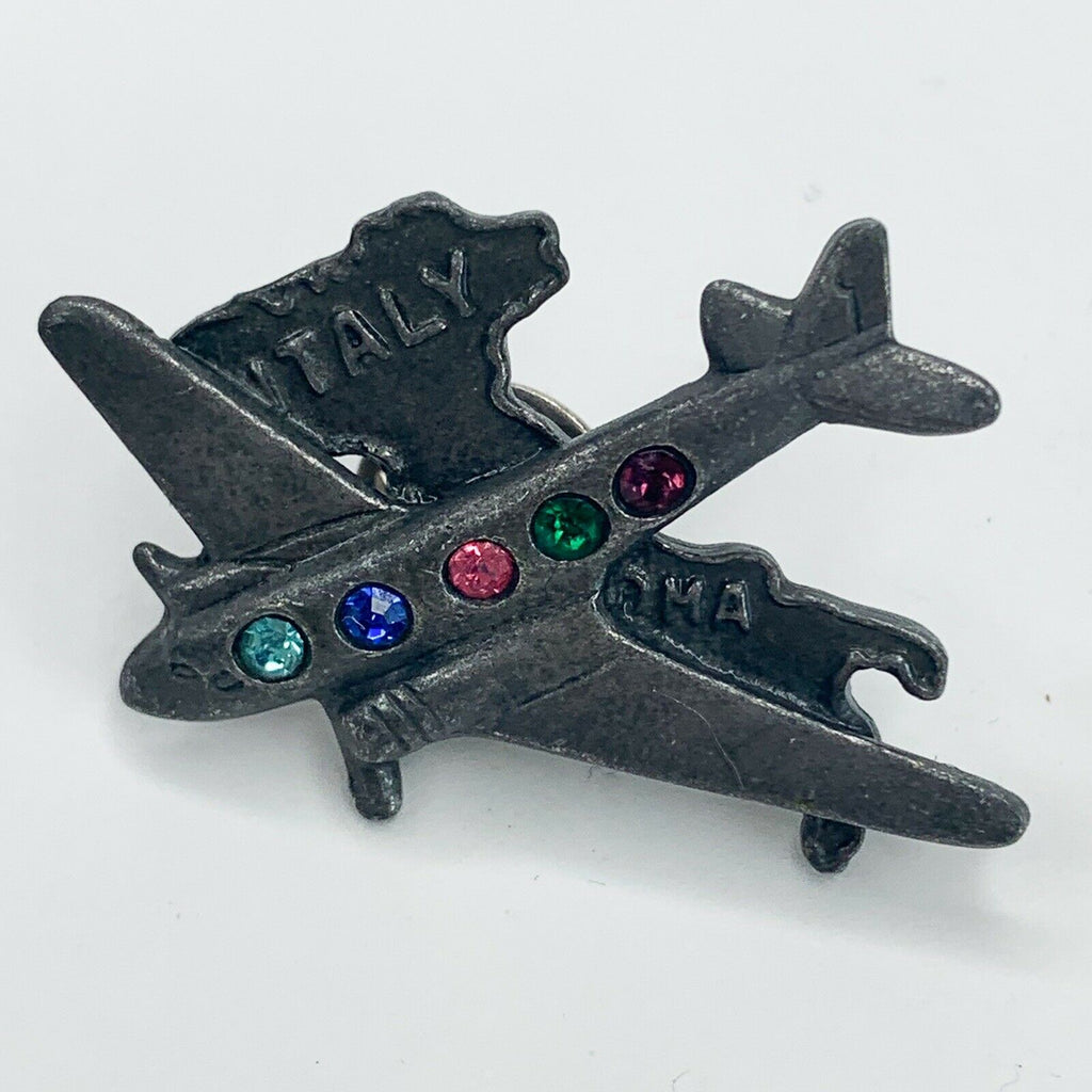 Italy Rhinestone Airplane Travel Lapel Pin