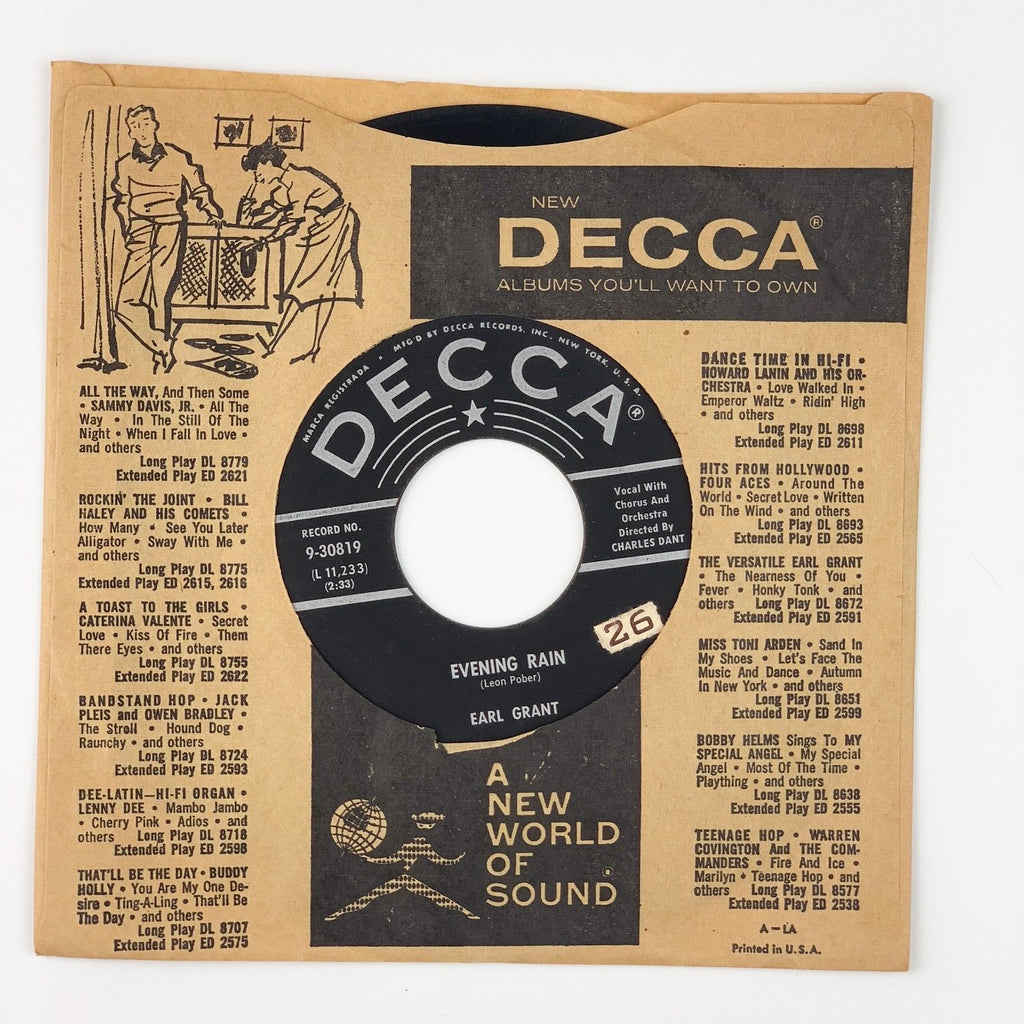 Vinyl Music Reocrd Earl Grant - Evening Rain Decca Records 45rpm 9-30819 USA