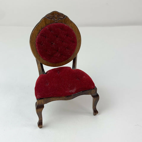 Dollhouse Miniature Furniture Burgundy Velvet Fabric Wood Chair