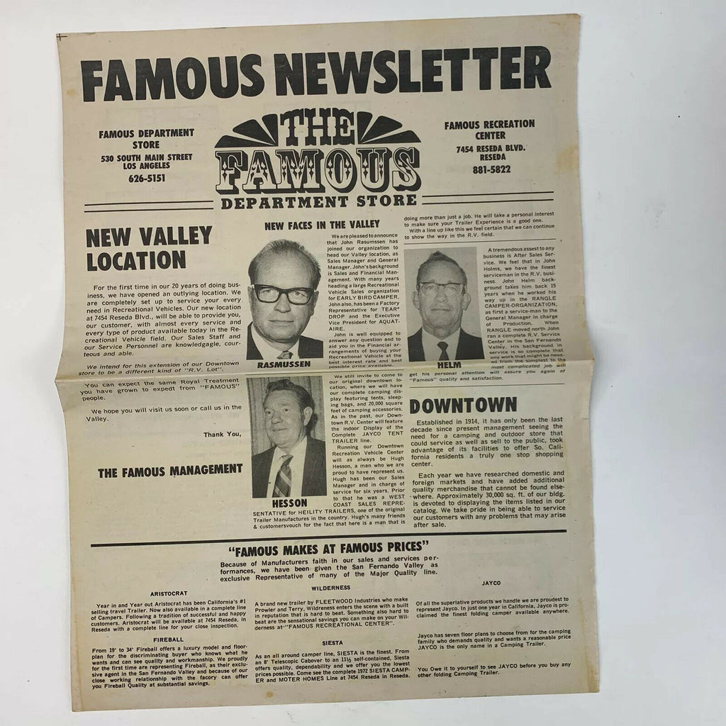 The Famous Department Store Los Angeles Newsletter Paper January 7th 1971