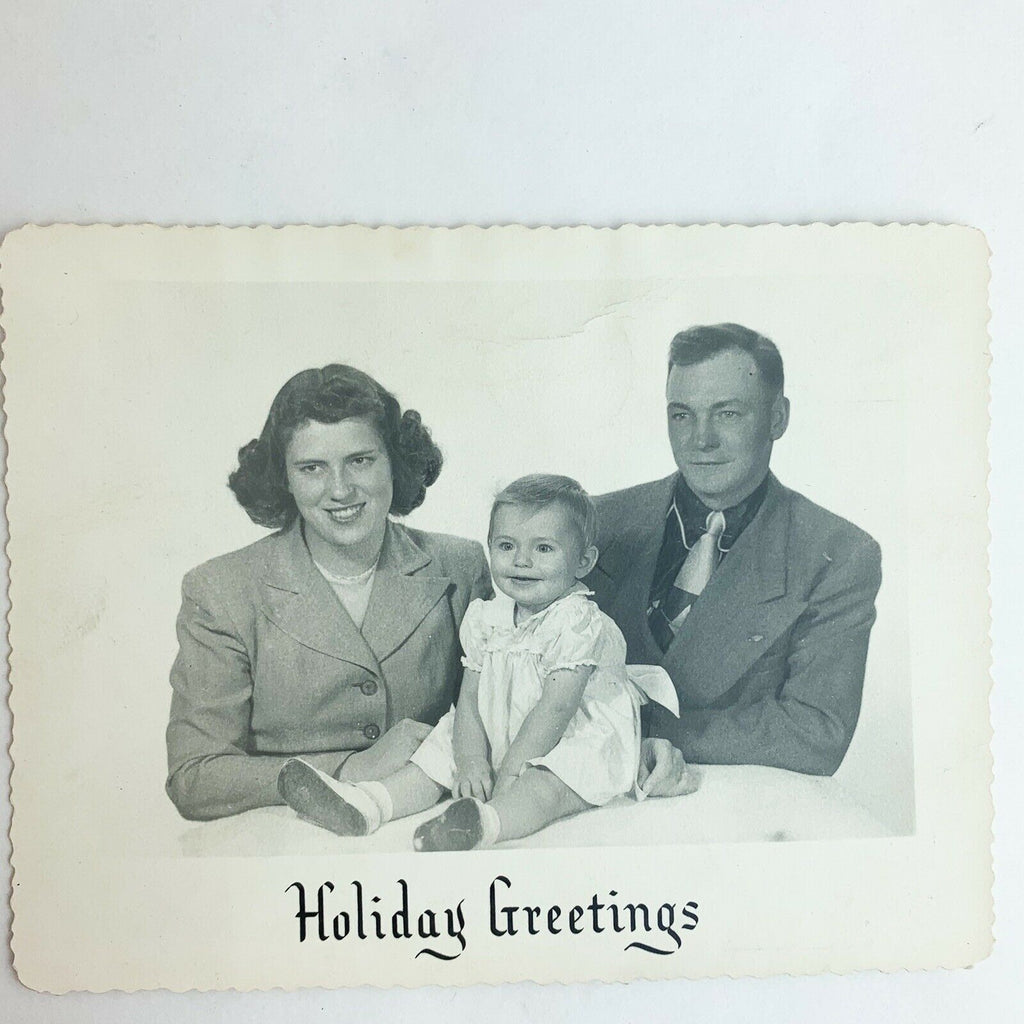 Vintage Black & White Family Photo Posed Holiday Greetings