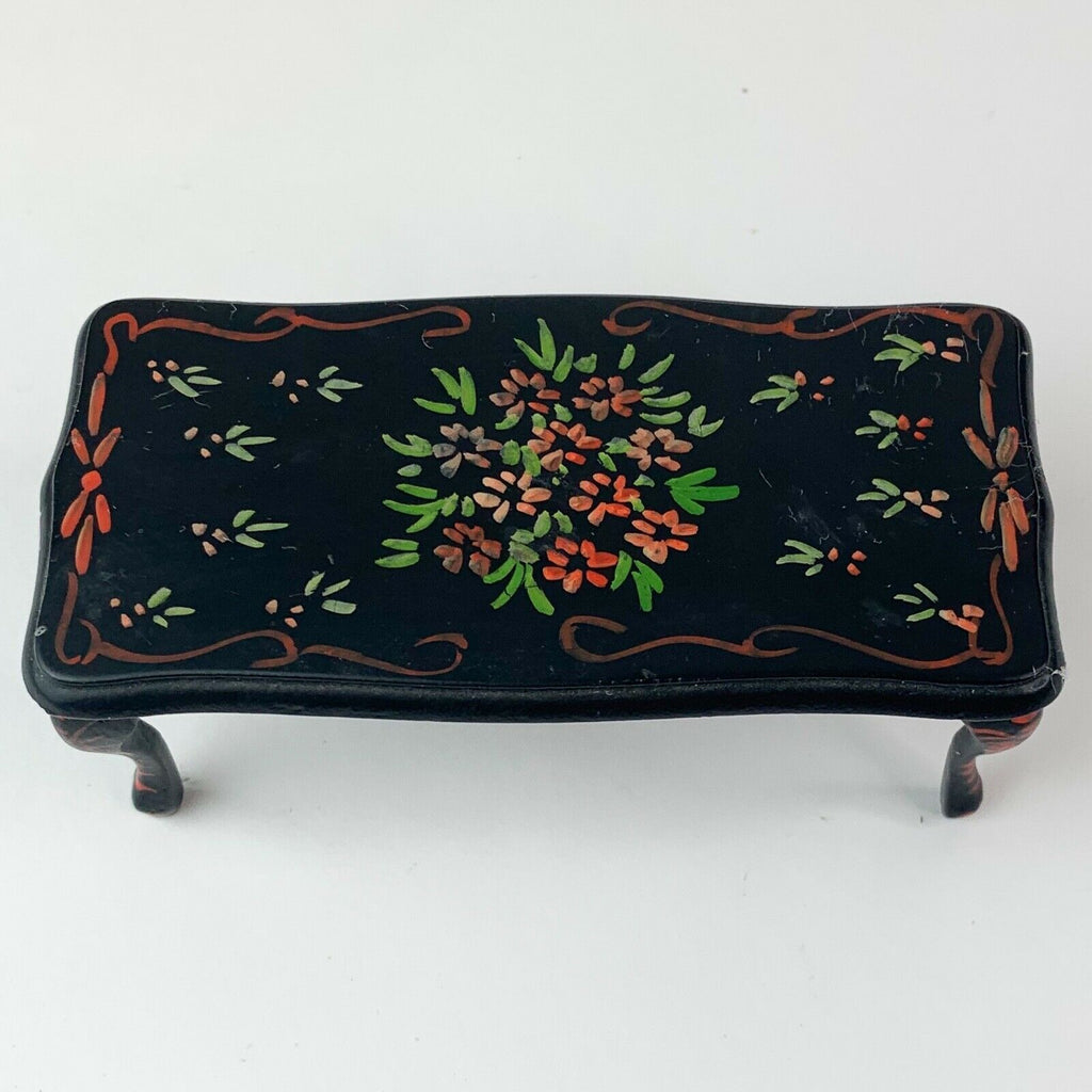 Dollhouse Miniature Black Coffee Table Hand Painted Floral accents