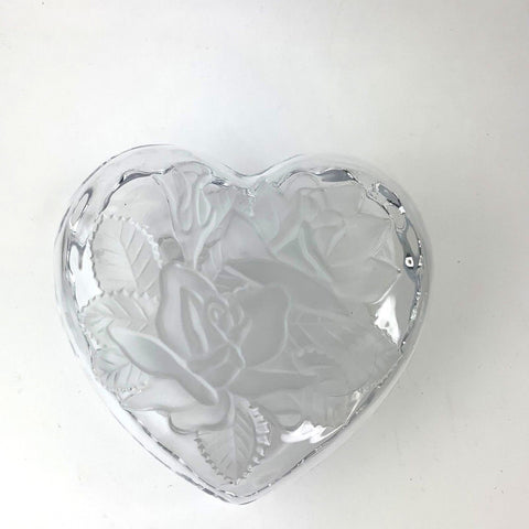 Home Beautiful Japan Glass Heart Lidded Trinket Box Candy Dish Frosted Roses