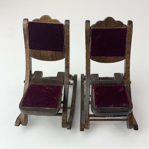 Folding Wood Rocking Chair Dollhouse Miniature Burgundy Crush Felt Chairs