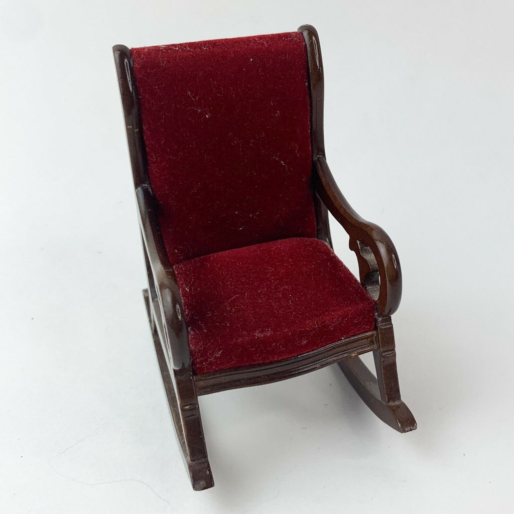 Dollhouse Miniature Burgundy Crush Felt Wood Rocking Chair