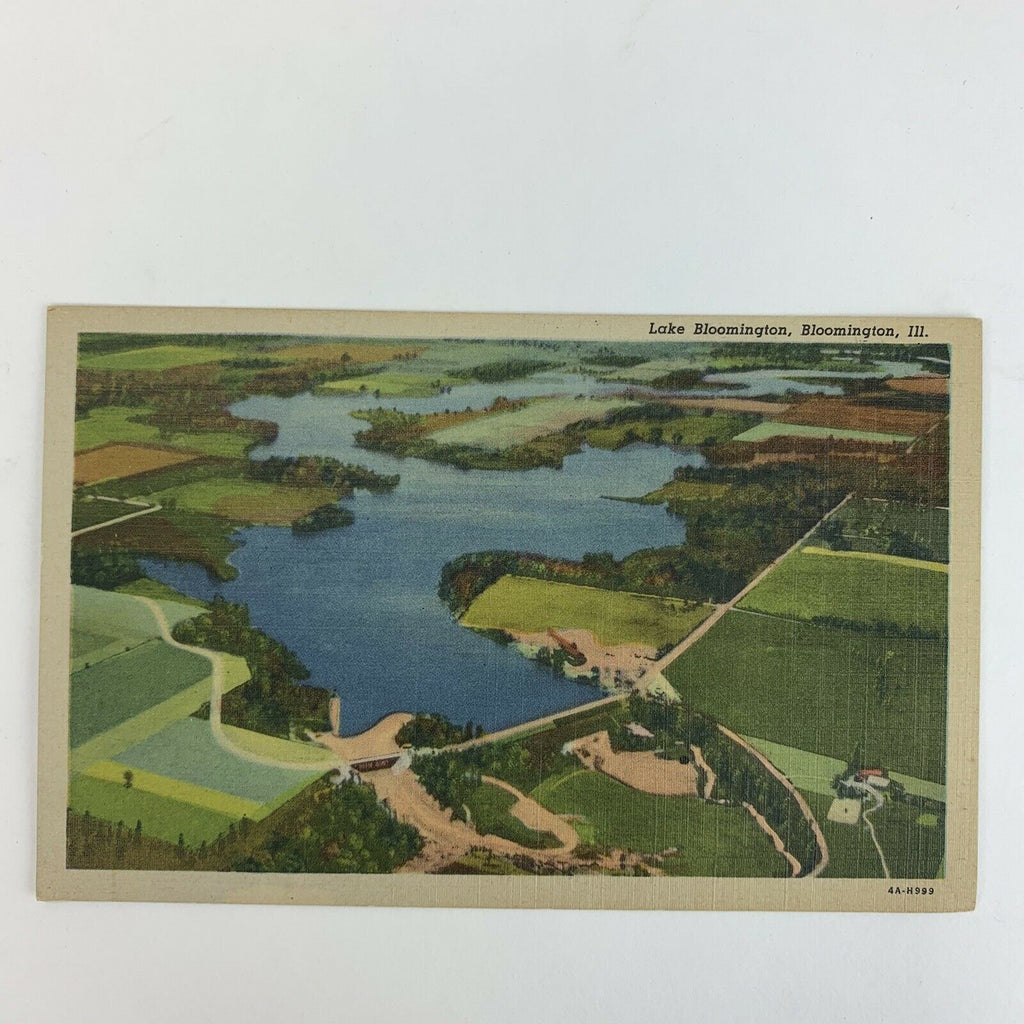Lake Bloomington Illinois Aerial View Unposted Linen Postcard