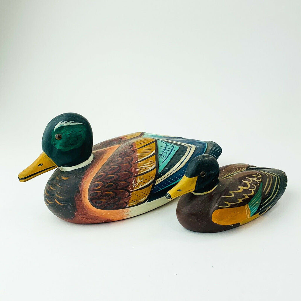 Vintage Wood Duck Decoy Figurine 2 Ducks