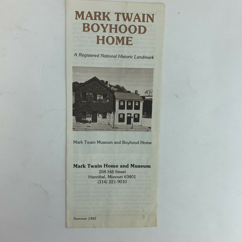 Vintage Mark Twain Boyhood Home and Museum Missouri Brochure 1983