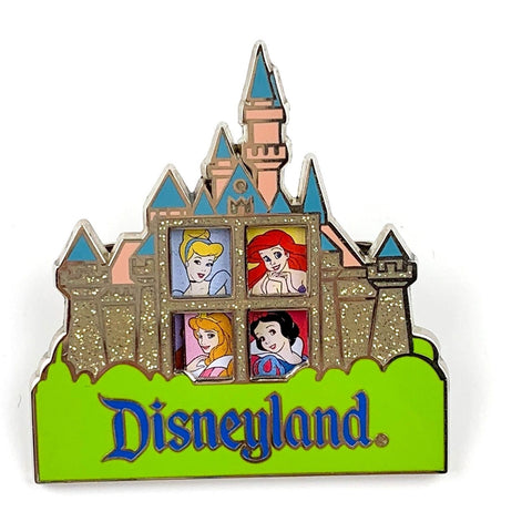 Disney DLR Princesses Ariel Belle Aurora Tink in Disneyland Castle Slider Pin