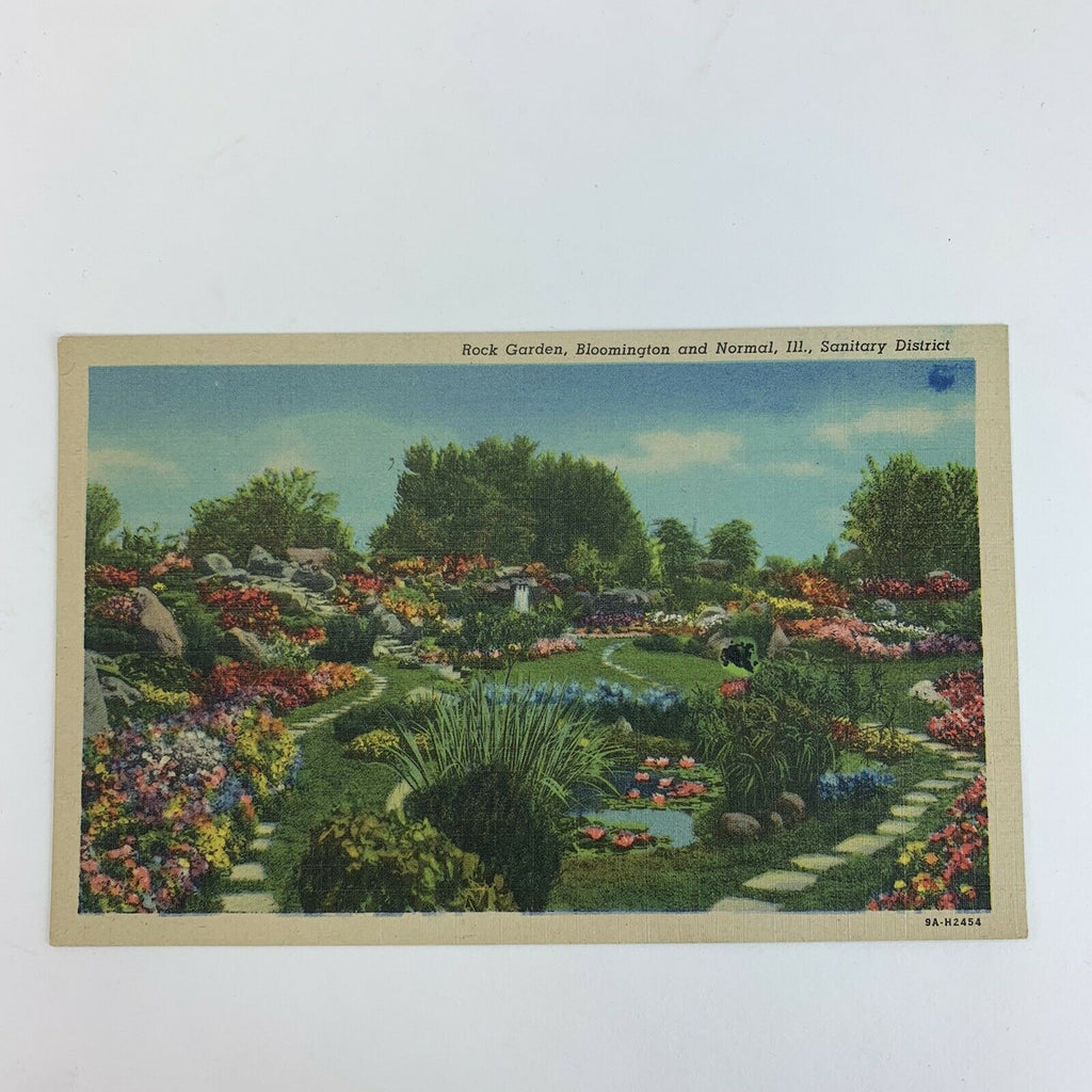 Rock Garden Between Bloomington & Normal Illinois IL Sanitary Linen Postcard
